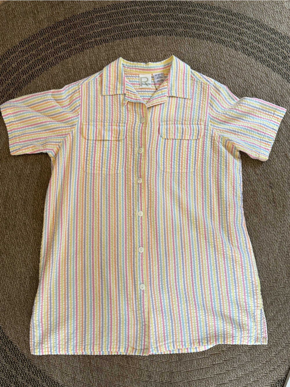 Roaman's Pastel candy Stripe Cotton Seersucker Button Down Shirt blouse 22W - Picture 8 of 11